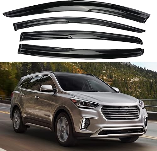 Protector de lluvia compatible con Hyundai Santa Fe 2019, 2020, 2021, 2022 y 2023, 4 deflectores de ventana de sol ahumado oscuro