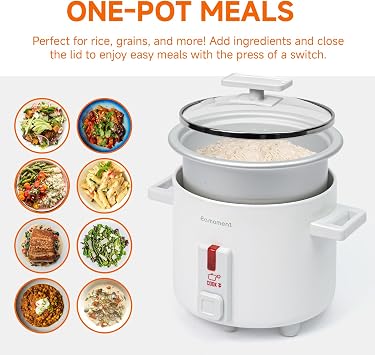 Small Rice Cooker White 1.5 Quart Mini Non-Stick Coated Insert Food Steamer and Dishwasher-Safe Glass Lid and Pot, White