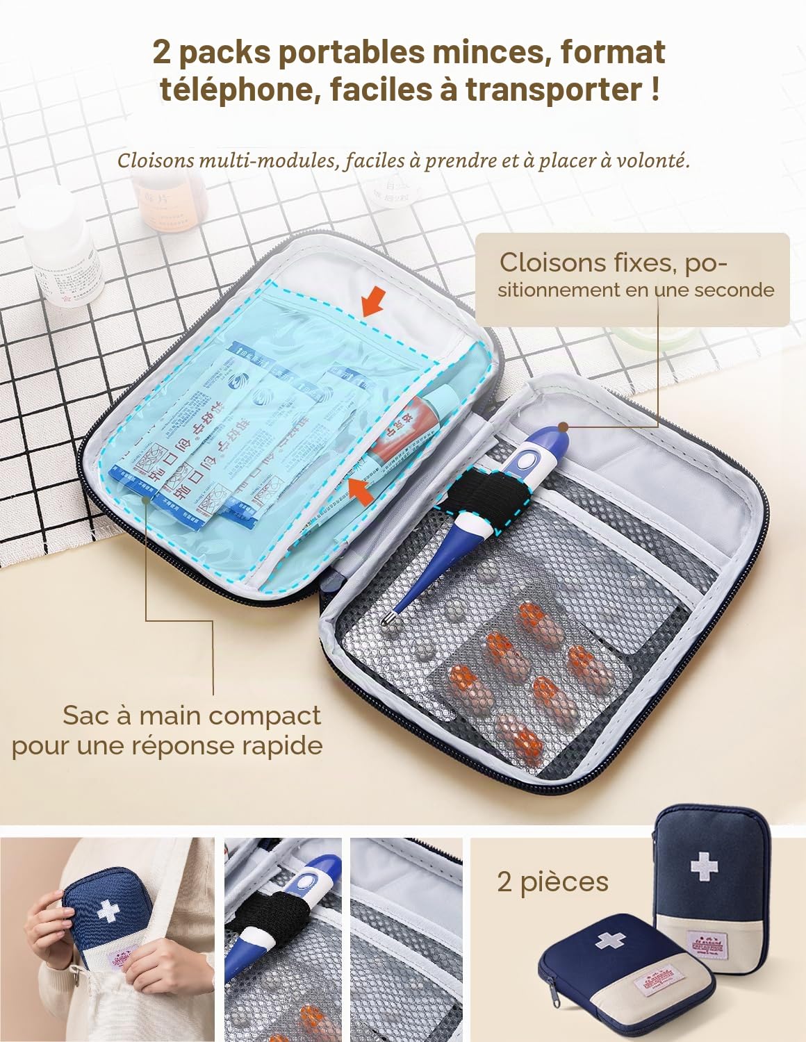 MIDINGCHA Boite Pharmacie, Set De 4 Trousse de Secours Vide, Boite Medicaments avec Compartiments, Rangement pour Maison, Bureau, Voyages