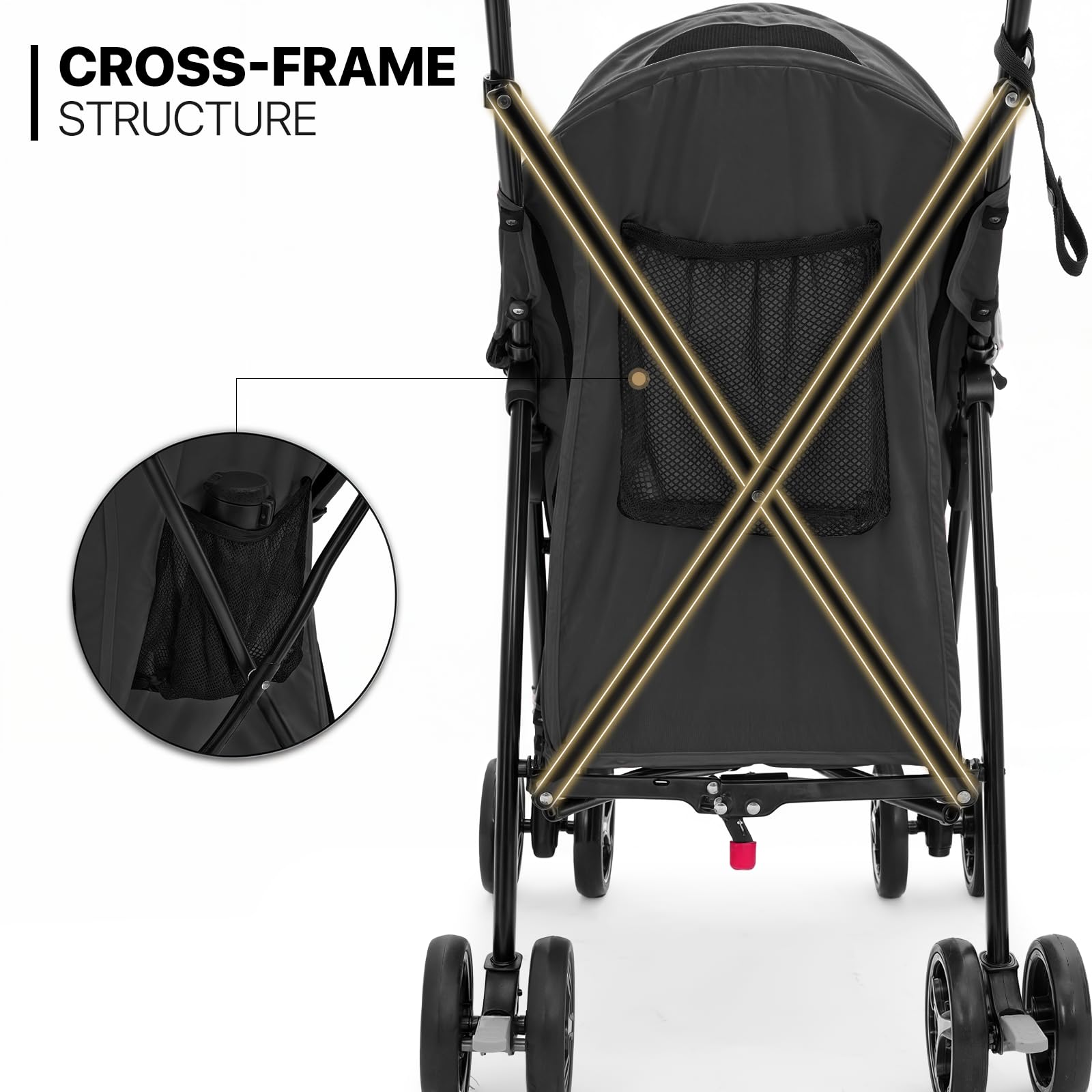 MoNiBloom 4 Wheels Pet Stroller, Easy-Fold Puppy Cage Jogger Stroller with Sun Cover, Pad and Rear Storage Bag, Breathable and Visible Mesh for Small/Medium Pets up to 22 lbs, Black - image 5