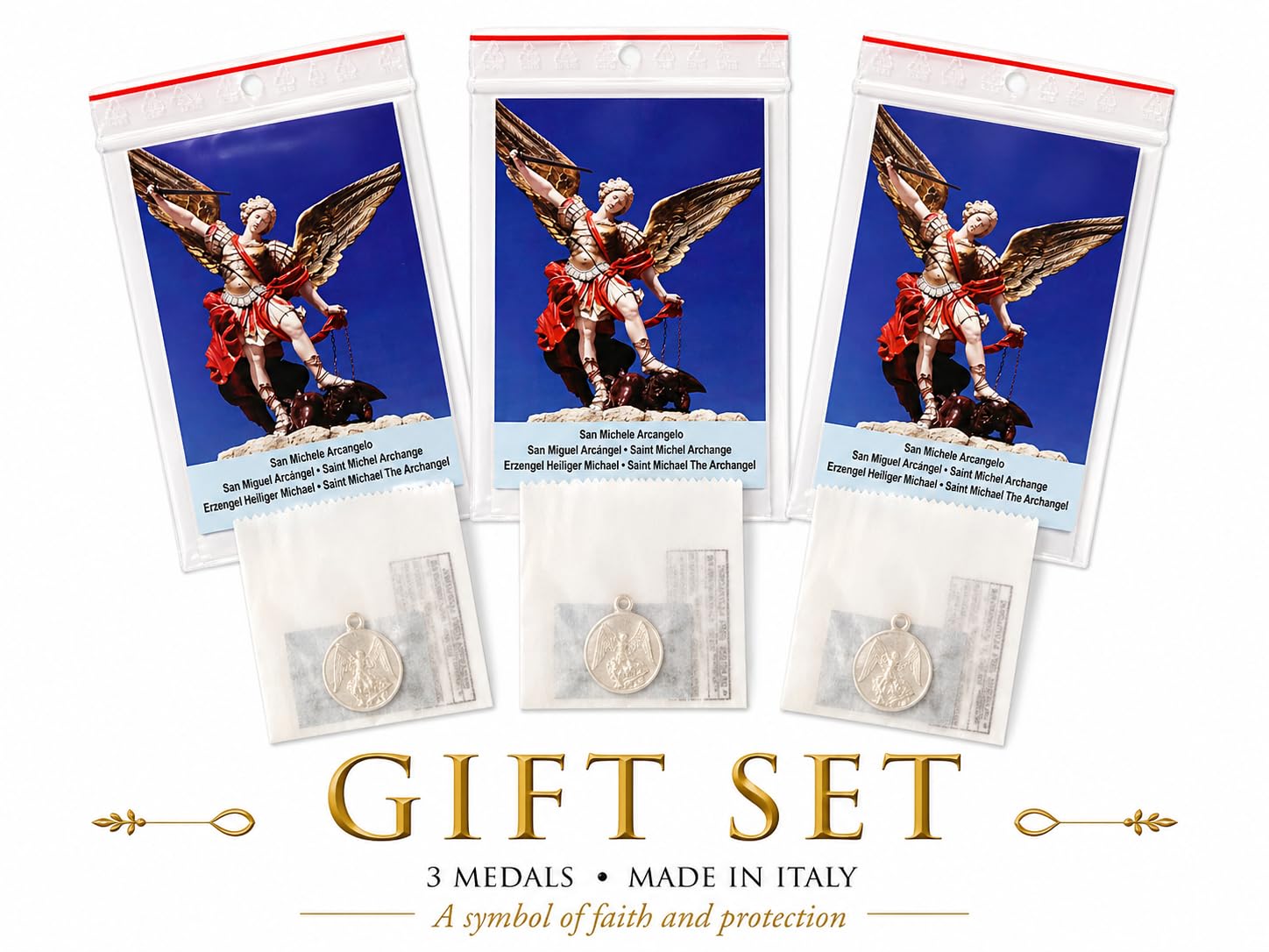 I G J LOT DE 3 (TROIS) - MÉDAILLES DE SAINT MICHEL ARCHANGE - MÉDAILLES DES SAINTS PATRONS -100% MADE IN ITALY