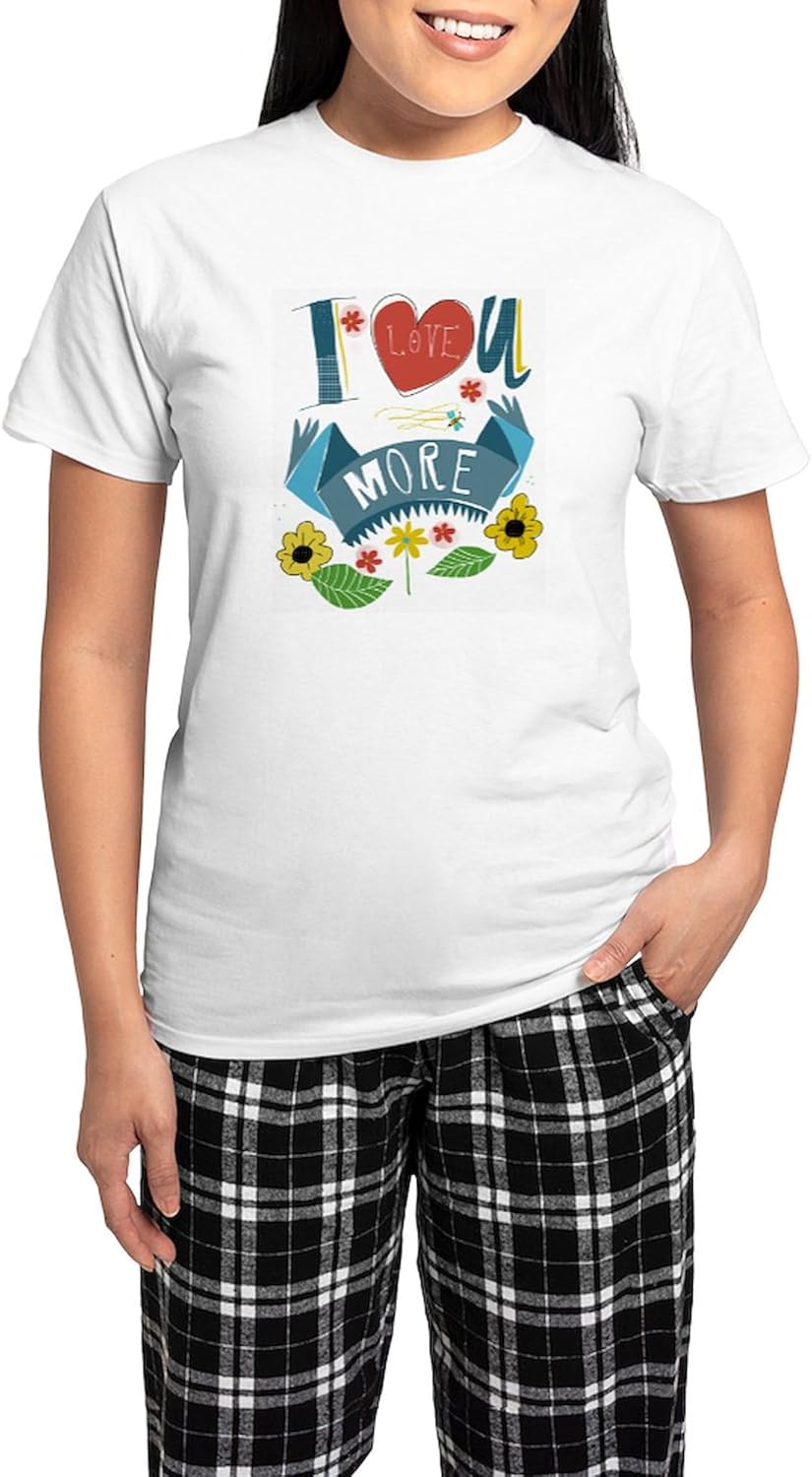 CafePress I Love You More Pajamas Women's Novelty Cotton Pajama Set, Comfortable PJ Sleepwear