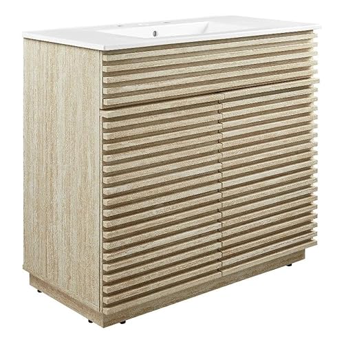 Modway Render Faux Travertine Slatted 36 Inch Bathroom Vanity in