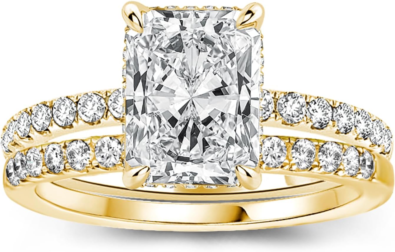 1.5/3.0 Carat Radiant Cut Engagement Ring for Women,Simulated Diamond Promise Wedding Ring in 14K Yellow Gold Plated 925 Sterling Silver