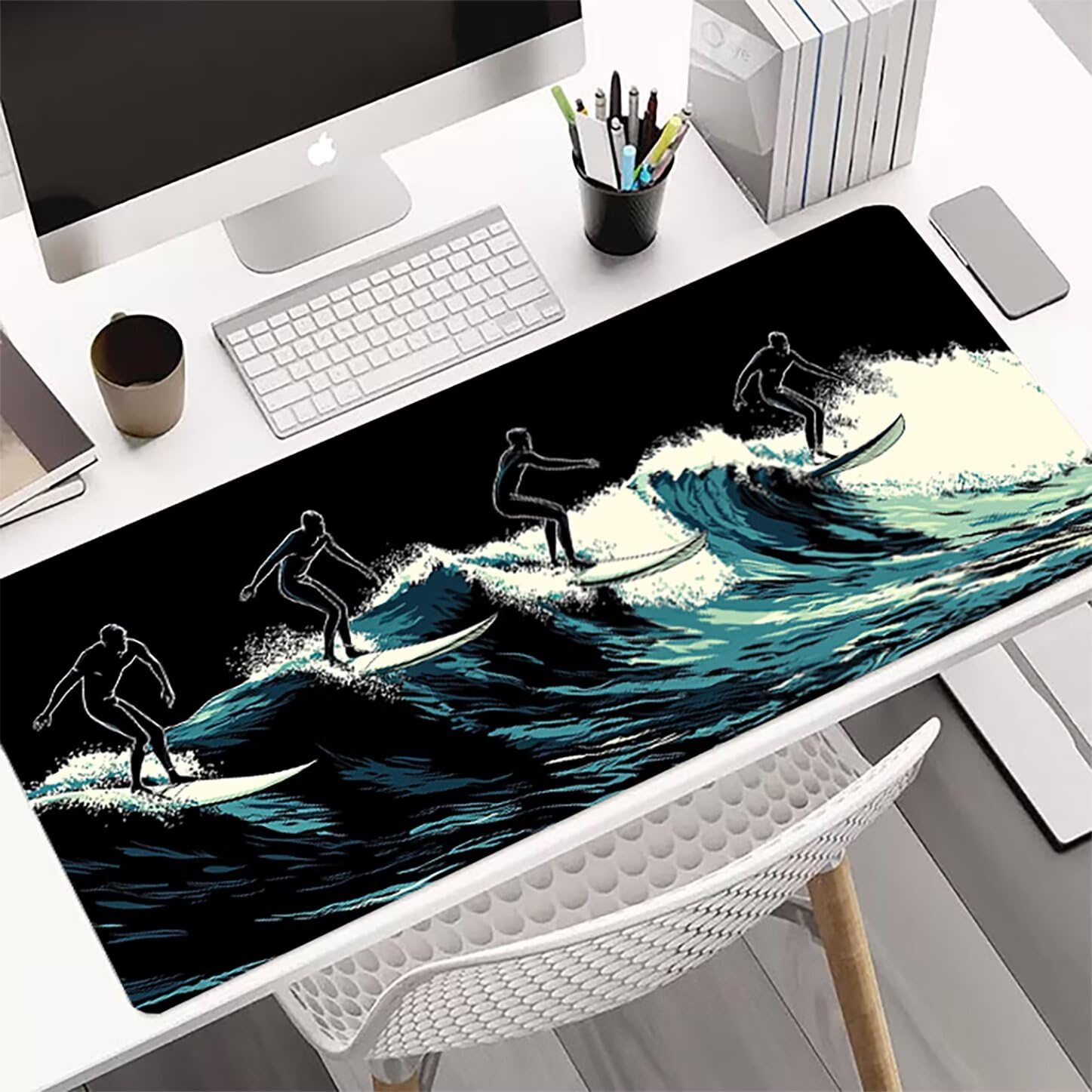 Lpfieonn Meer Schreibtischunterlage XXL, Schwarz Schreibtischunterlagen Großes, Gaming Mousepad XXL mit ernähter Rand und Rutschfeste Gummibasis, Desk Mat für PC/Laptop/Mausa 120x60cm PF-3574