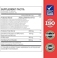 Vista 2 de 50 mil millones de UFC probióticos para mujeres, suplemento probiótico para la salud digestiva con prebióticos y mezcla de probióticos