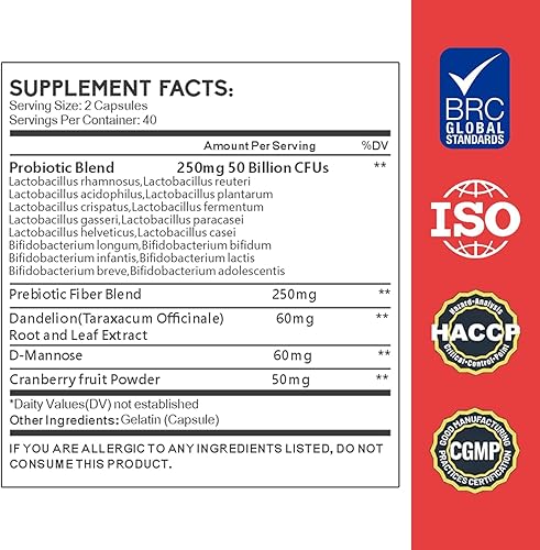 Miniatura 2 de 50 mil millones de UFC probióticos para mujeres, suplemento probiótico para la salud digestiva con prebióticos y mezcla de probióticos