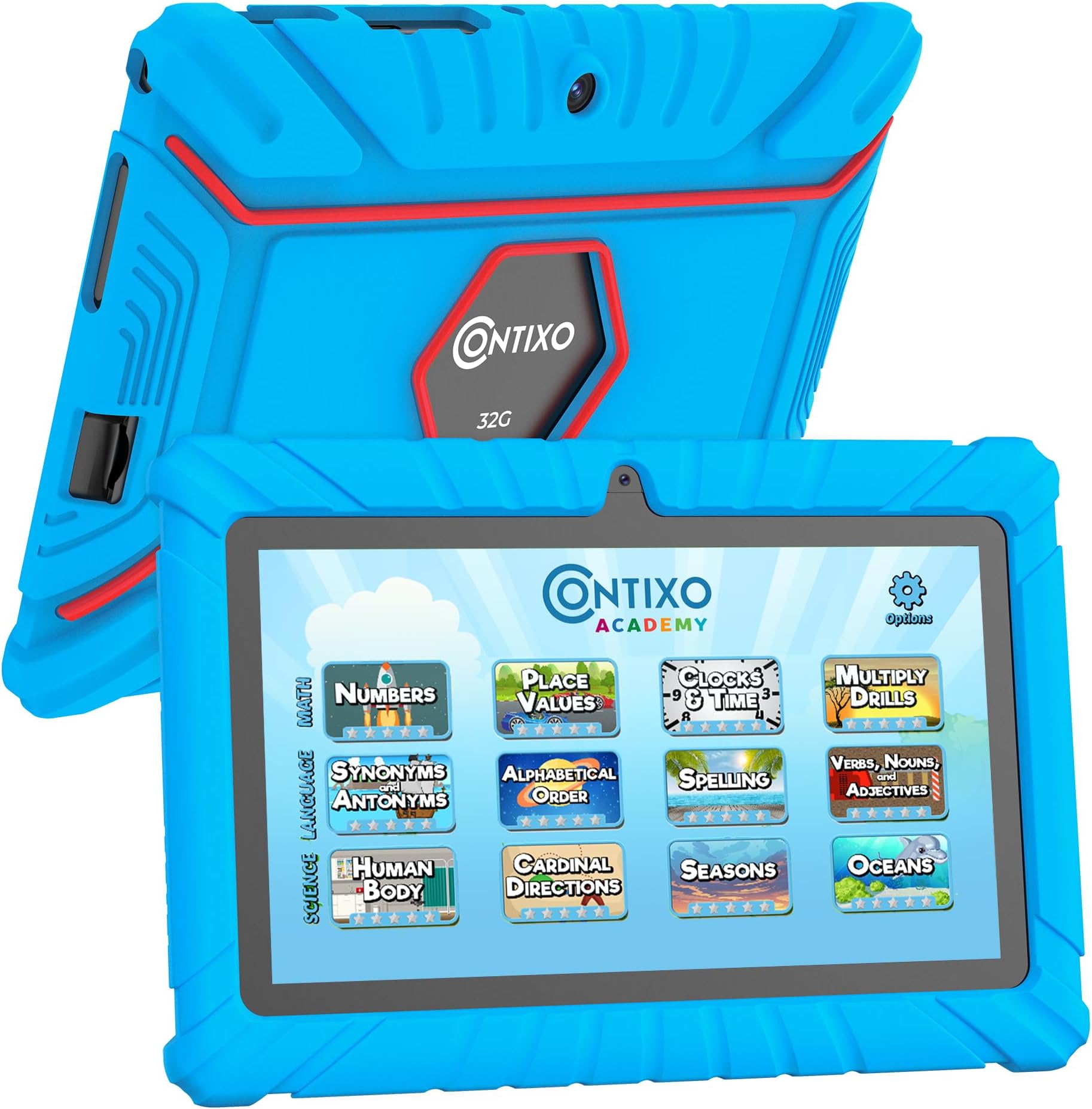 V8 7" Kids Tablet - 32GB Storage, Pre-Loaded Exclusive Ad-Free Content, Android, Parental Controls, Durable Kid-Proof Case, IPS Touch Screen, Dual Camera, WiFi, Ages 3-12, Gift - Blue