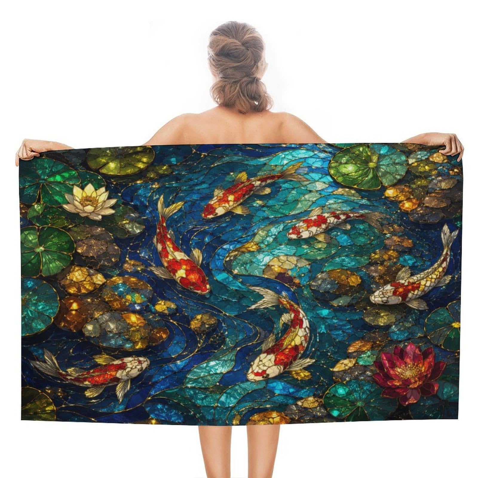 Anceky Koi Fish Pond Waterlily Oversized Beach Towel Quick Dry Sand Free Microfiber Travel Towel Lightweight Multi Purpose Beach Blanket Pool Gym Bath Towel 51x31 in