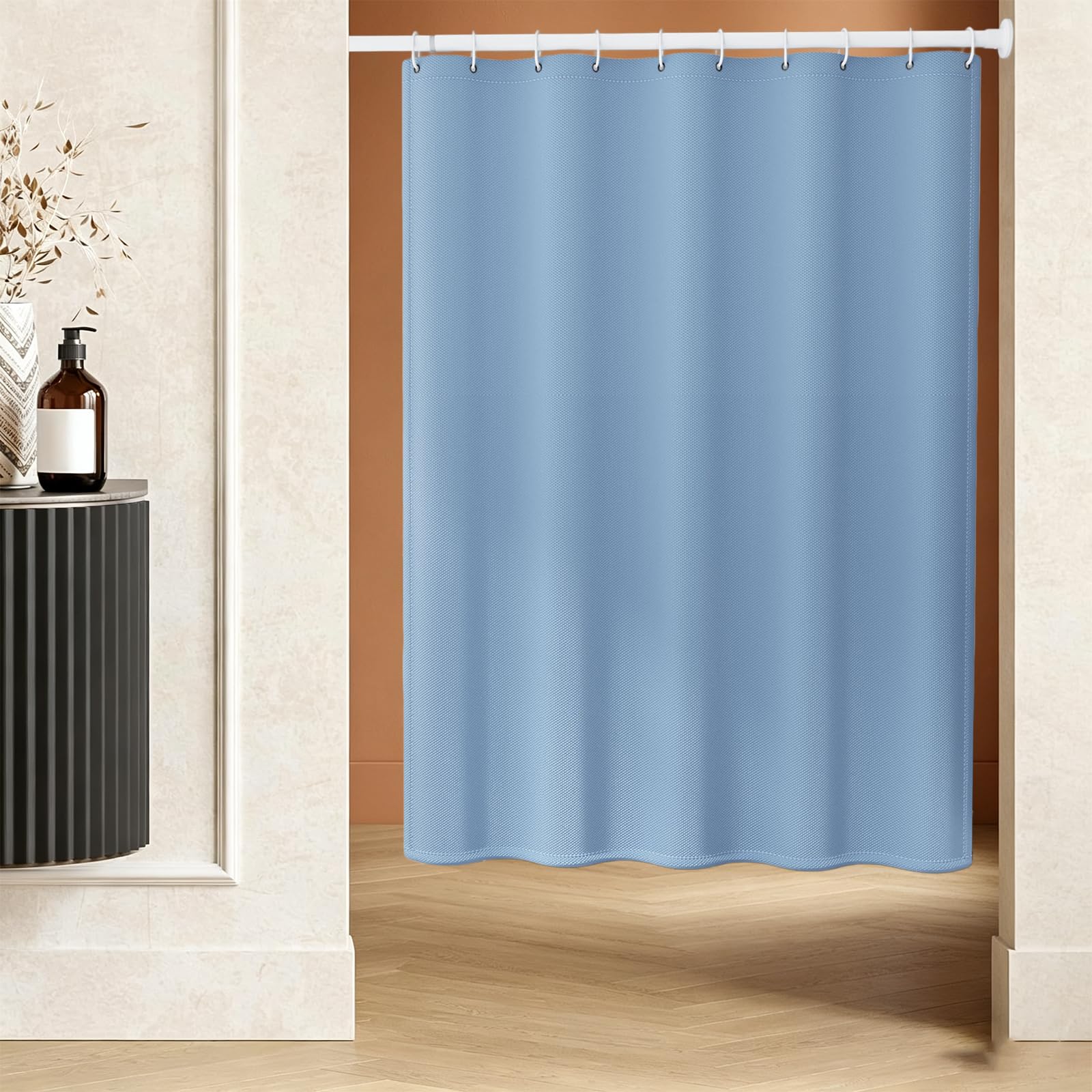 Rideau de Douche Imperméable 100 x 220 cm Imperméable Rideaux Salle de Bain Résistant à l'eau et à La Moisissure, Tissu Polyester Lavable en Machine, avec 12 Crochets, Bleu Clair