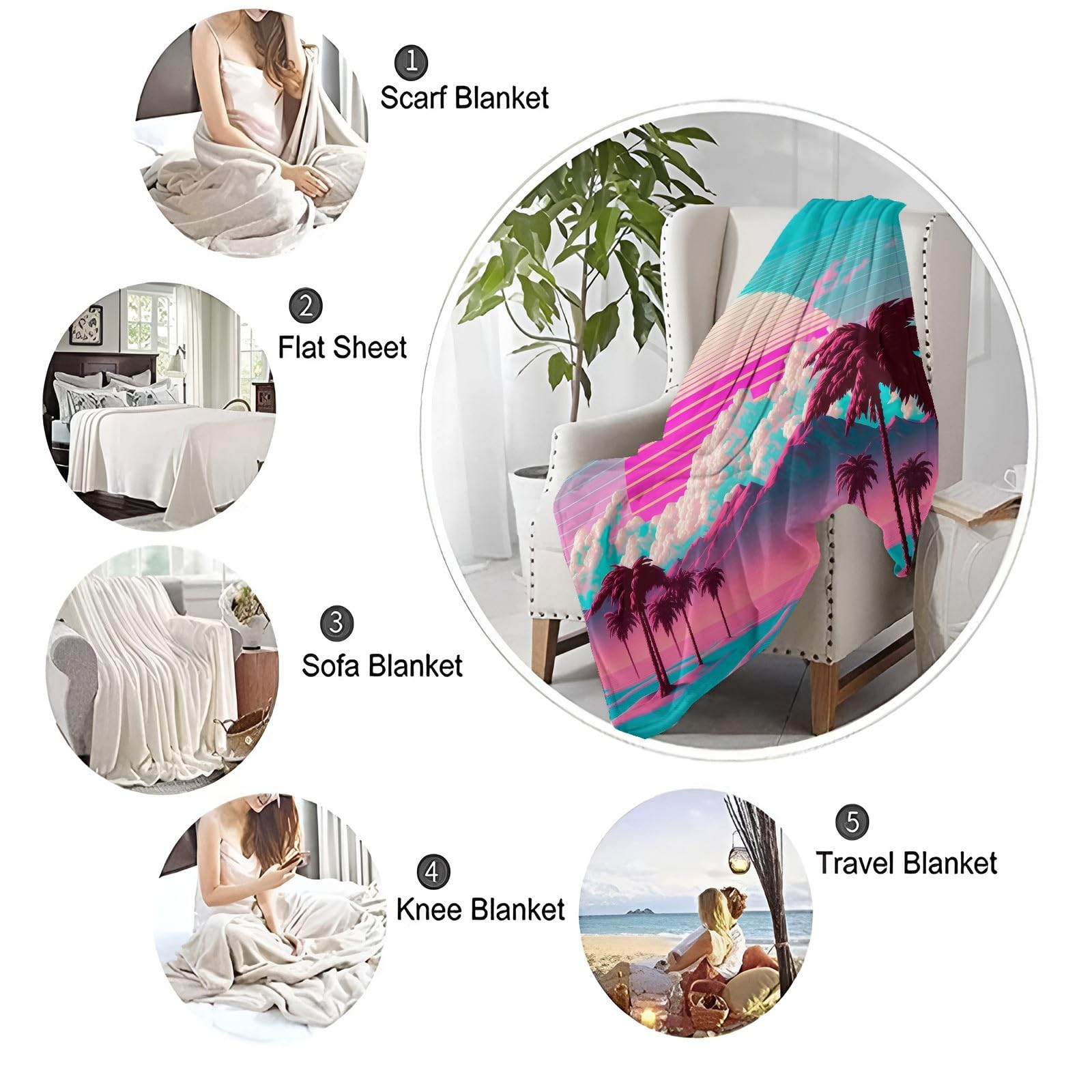 Couverture Flanelle Doux et Confortable 150x200 cm Soleil Rose de Dessin Animé Paysage de Montagne Motif Couverture Plaid Polaire Couverture de Canapé Lavable, Couverture pour Chambre Canapé et Lit