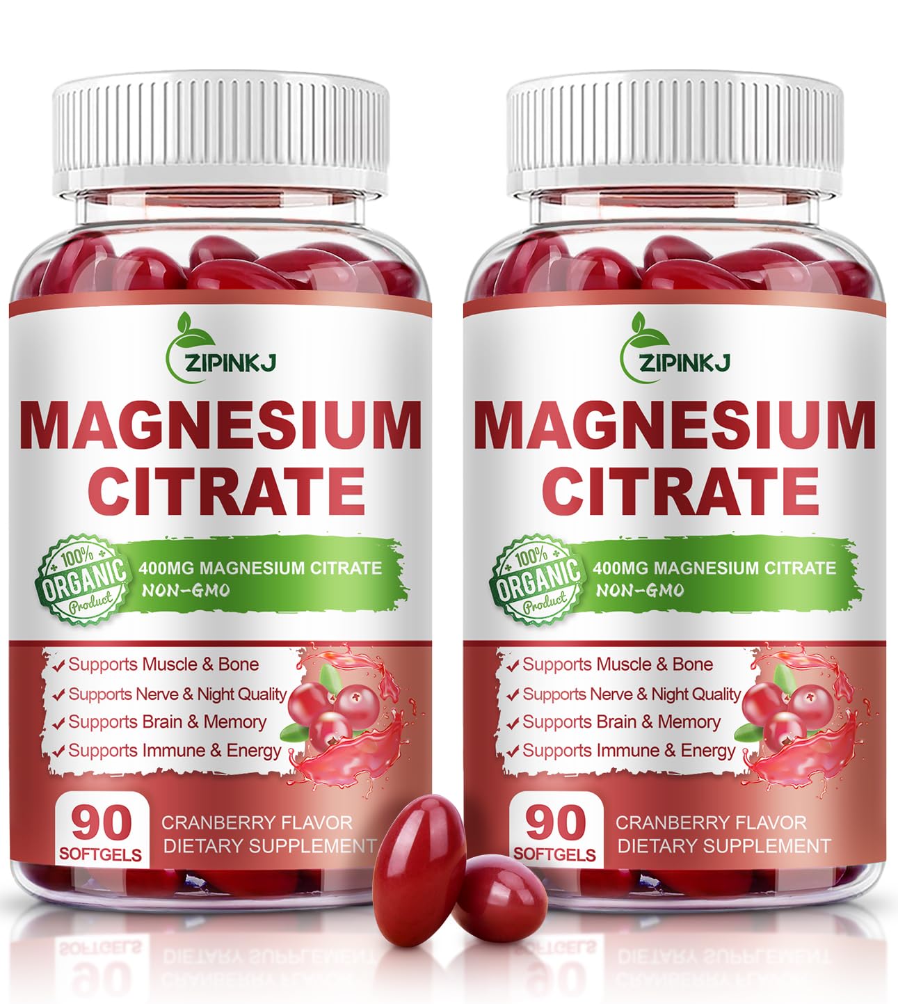 Magnesium Citrate Supplements 400mg for Women & Men, 180 Count 90 Count (Pack of 2)