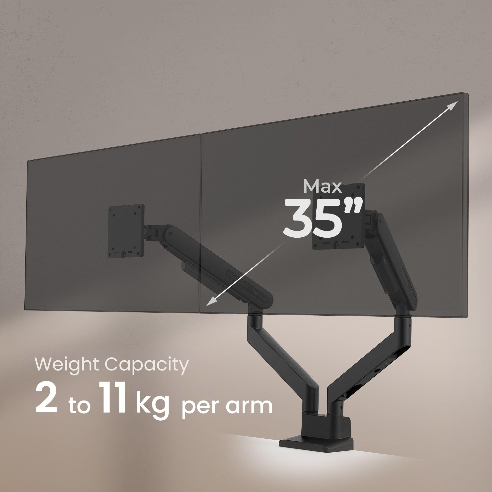 BenQ Ergo Arm BDL01 – Braccio per monitor, regolazione fluida, supporto da scrivania stabile, compatibile VESA, supporta fino a 35" e 11 kg per braccio. Adatto a scrivanie con spessore 10~50 mm