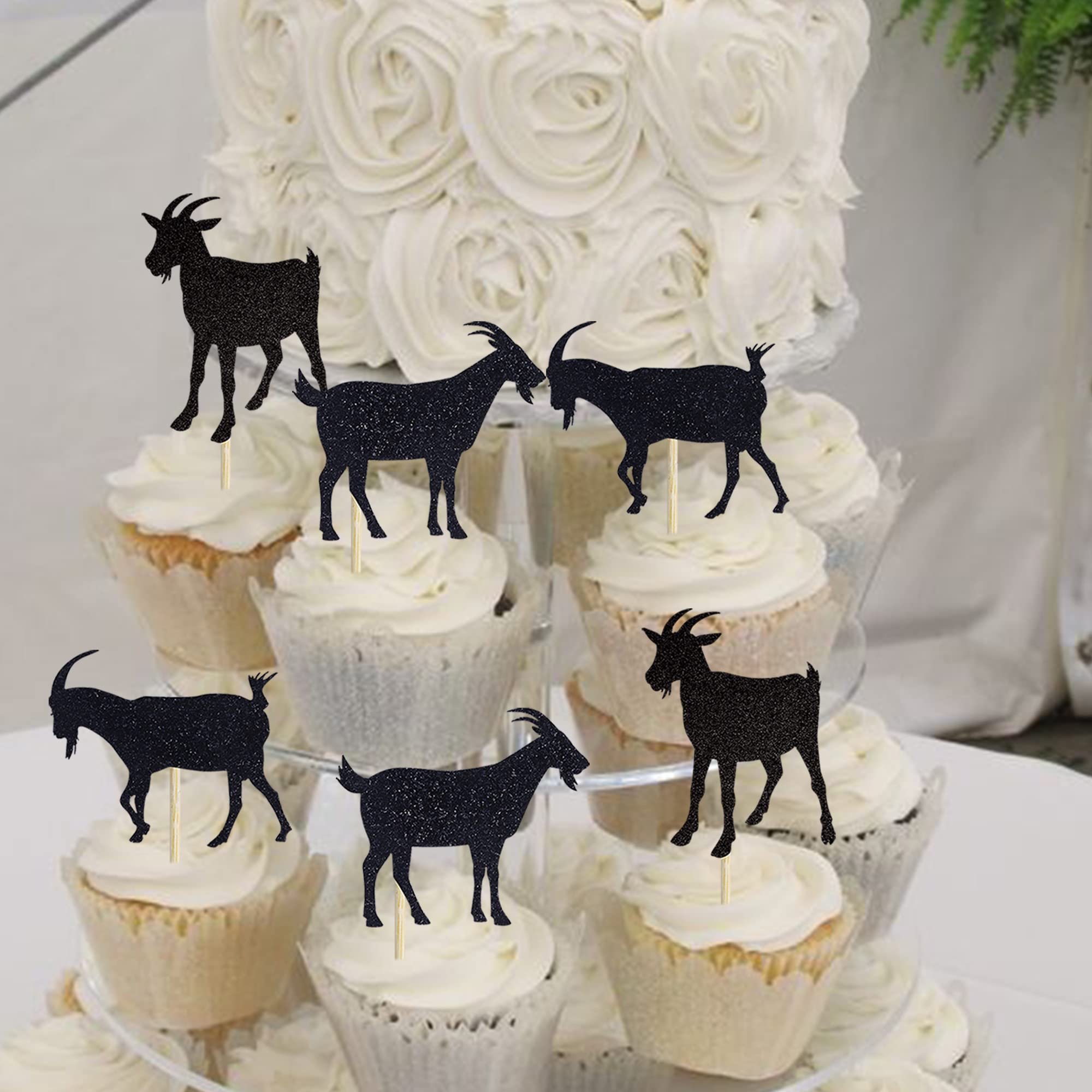 24 Schaf Cupcake Topper – Schwarz Glitzer Für Bauernhof Party | 5,1 X 11,4 Cm Mit Zahnstochern