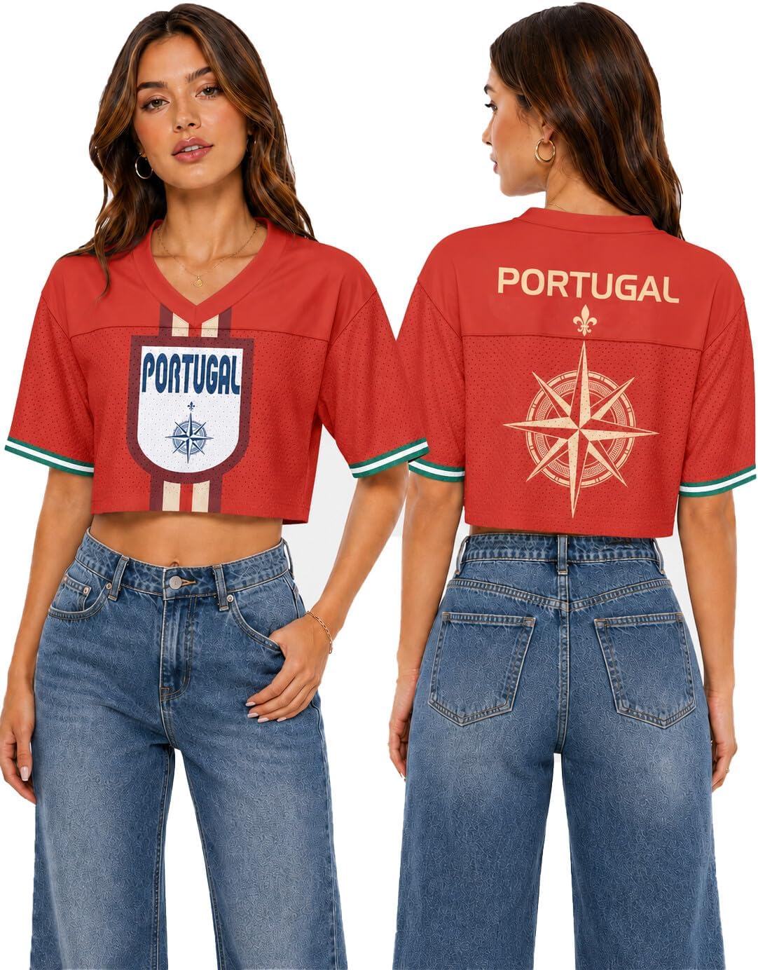 National Jersey Shirt for Women, Y2K Crop Top Retro Mesh Shirt