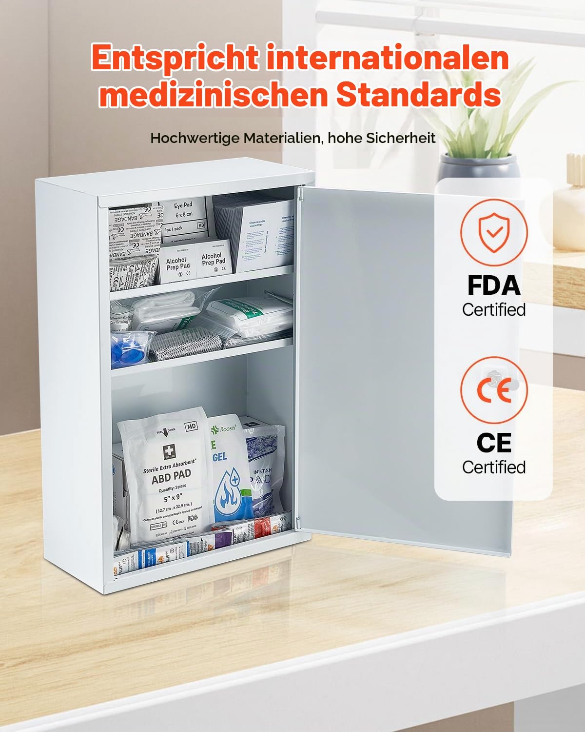 VEVOR Erste-Hilfe-Schrank mit 3 Ablagen, Medizinschrank 1000-teilig-Set, Wandmontierter Arzneischrank, OSHA & ANSI 2015 (Klasse A), Notfall-Medizinbox aus Metall, für Unternehmen und Baustelle