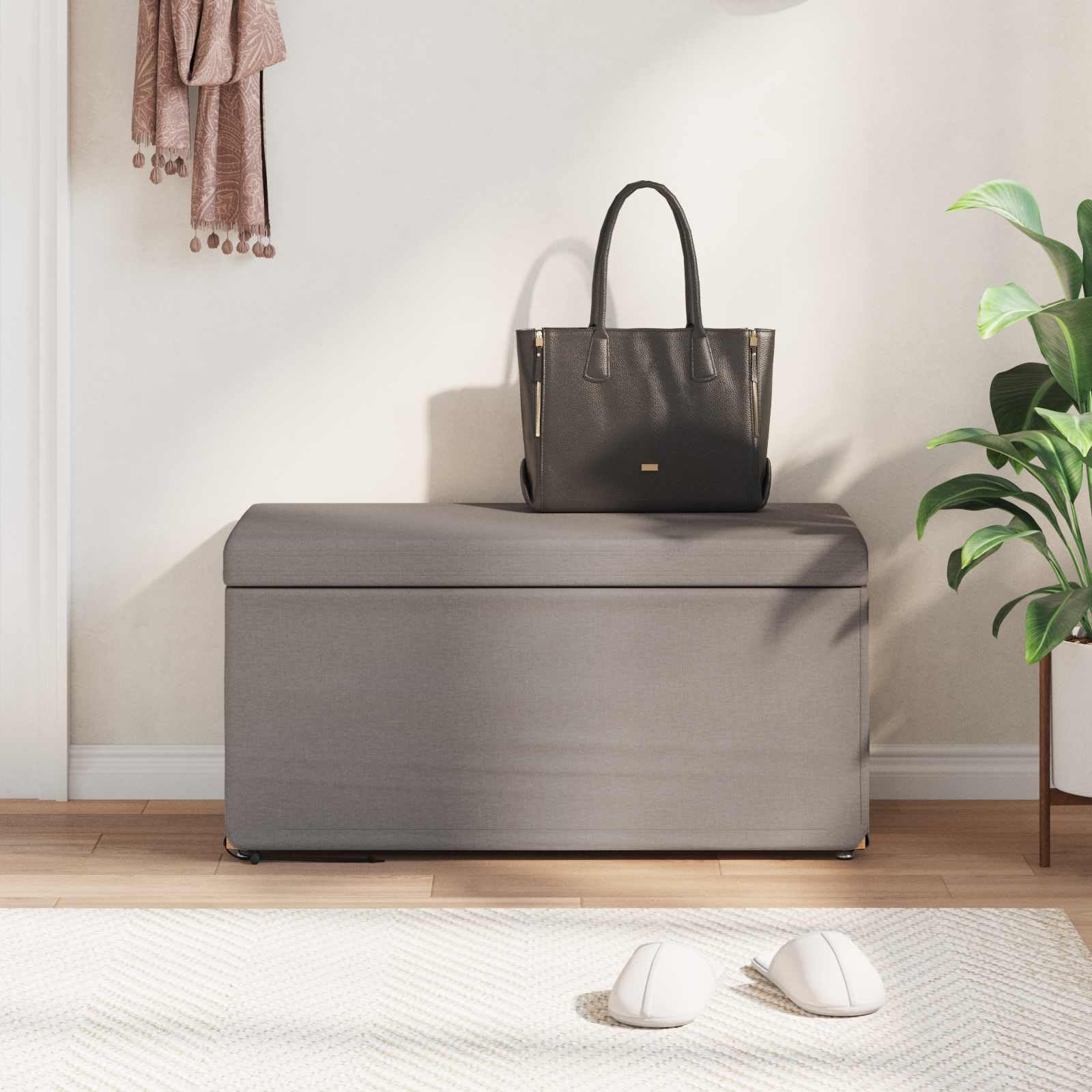 Stołek taupe 81 x 41 x 40 cm inżynieria tkaniny i drewna