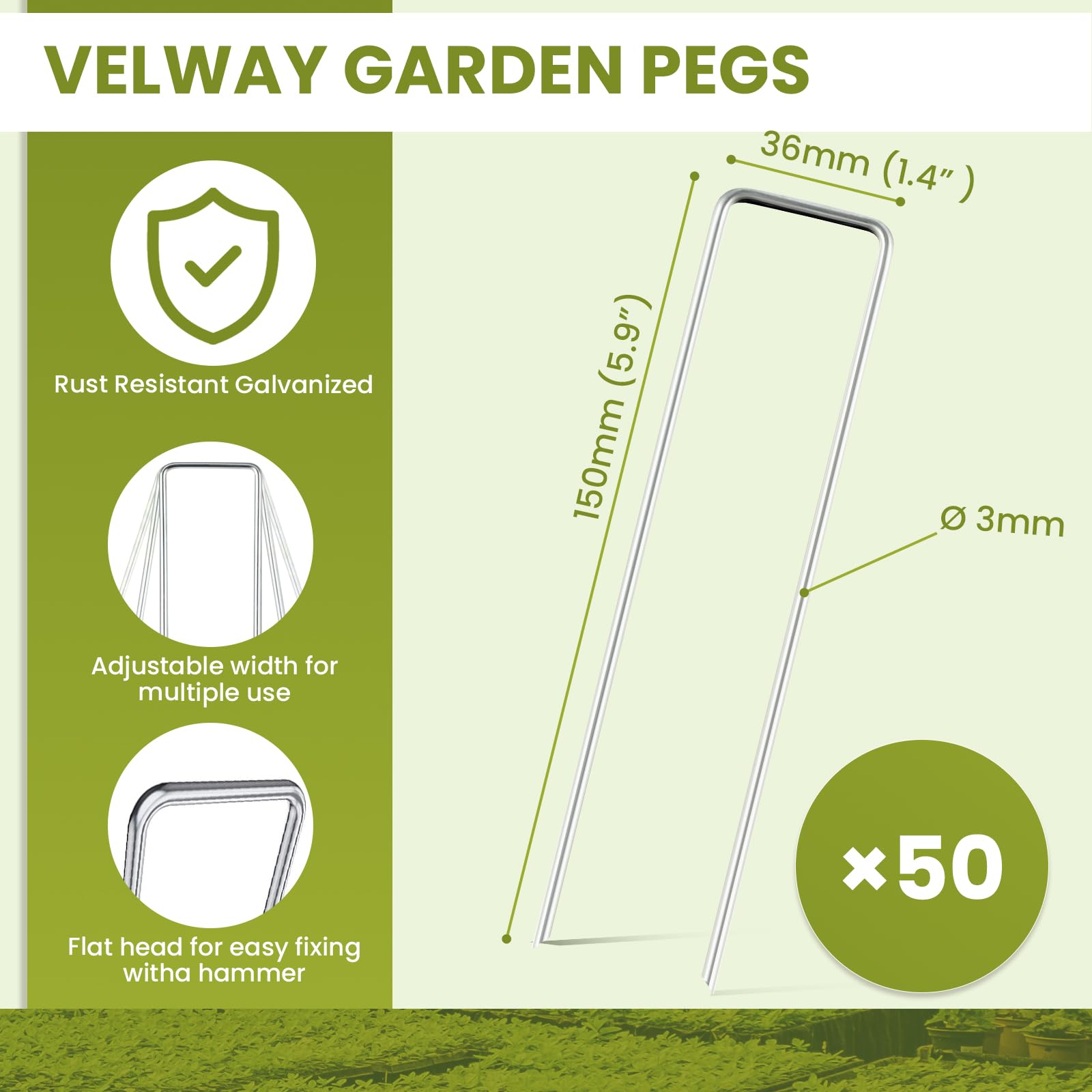 Piquets de Fixation Jardin Acier Galvanisé 150x36mm Ø 3mm Forme U Velway Lot de 50