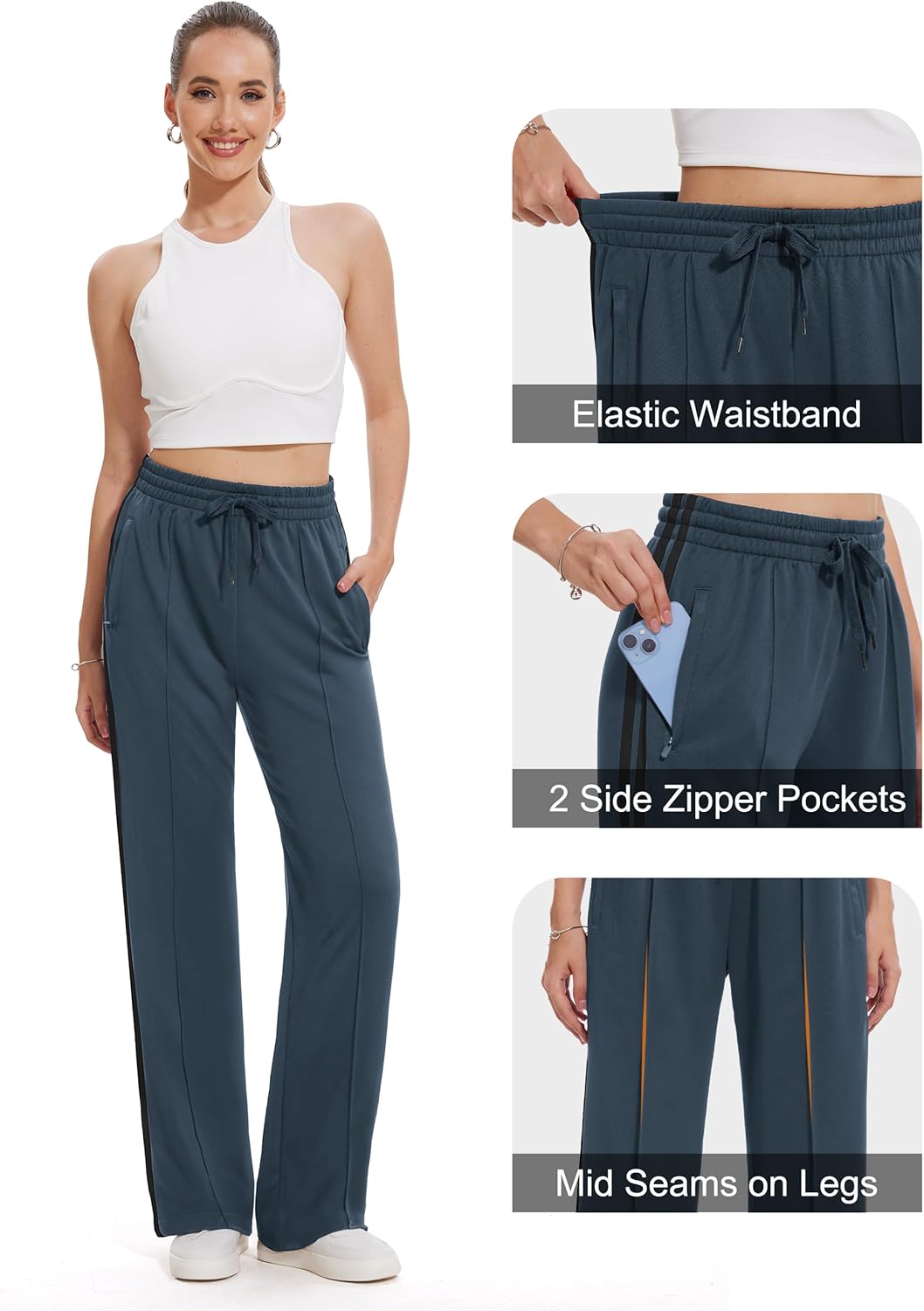 Tapata Women's 28/30/32/34 Inseam Track Pants Loose Straight Leg Jogging Sweatpants Warm-Up Sports Athletic Running - Image 4