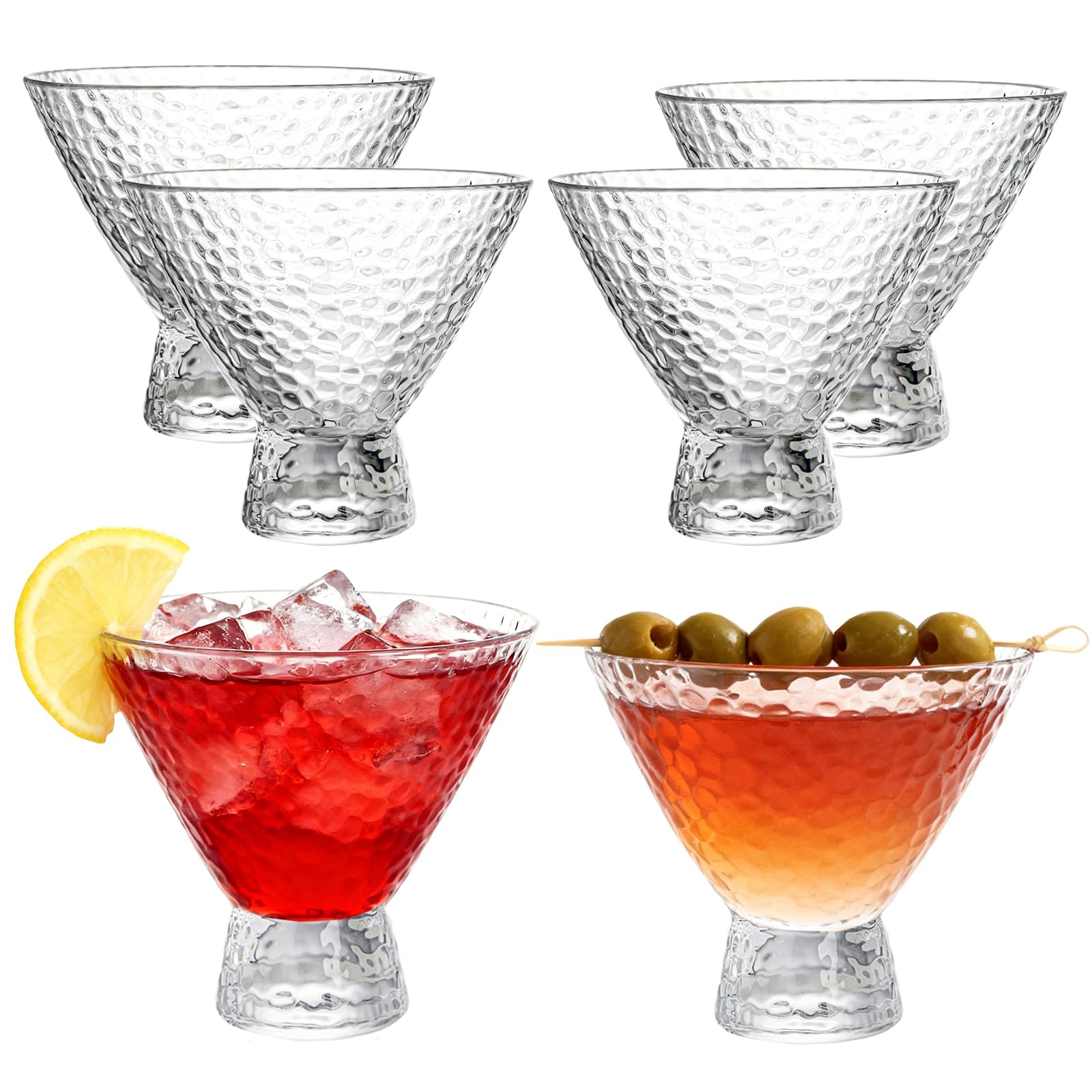 Frcctre 6 Pack Stemless Martini Glasses, 8 Oz Vintage Shrimp Cocktail Glasses with Heavy Base, Glass Dessert Bowls Ice Cream Bowl for Martini,