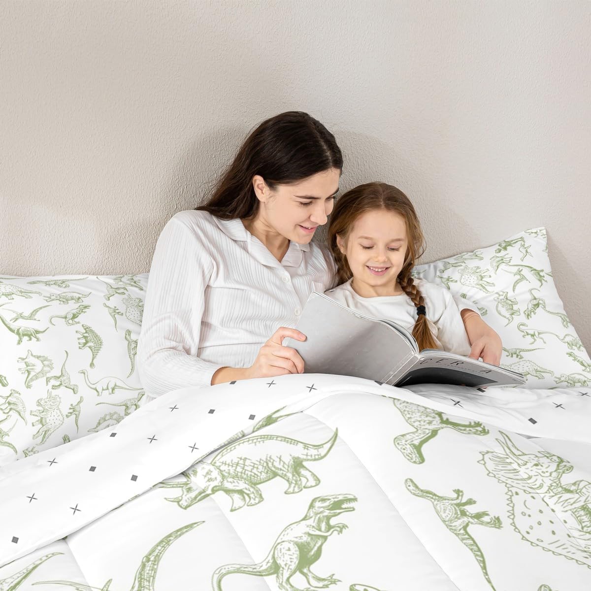 Feelyou Dinosaur Comforter Set 3D Digital Print Bedding Set with 1 Pillow Cases Jungle Dino Microfiber Kids Twin Bedclothes Wild Animal Bedroom Decor White Duvet Quilt