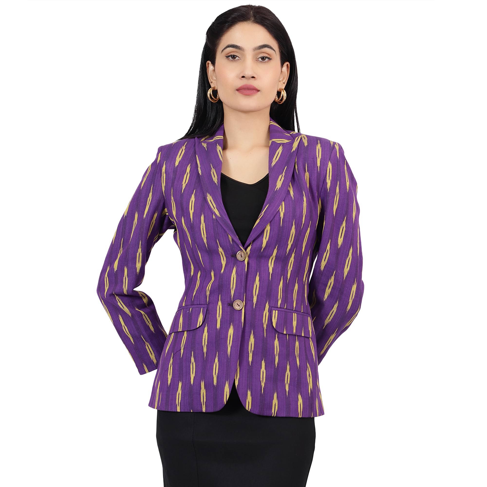 indophilia Womens Ikat Purple Cotton Blazer-picture-50