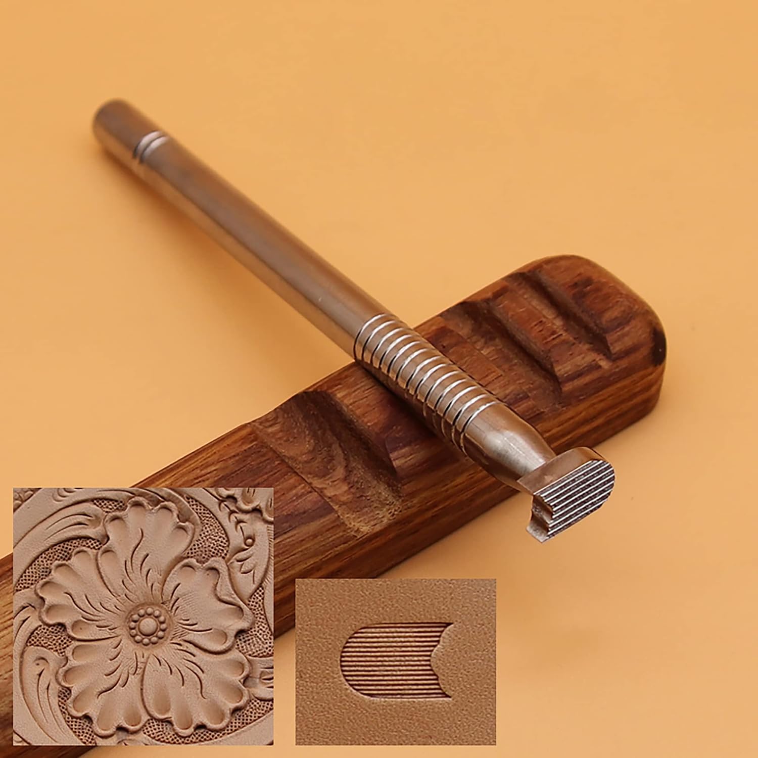 RUIQIN Leather Stamps, Flower Center Radial Pattern Leather Stamping Tools, Professional Leather Carving Tools, Leather Crafting Tools for Leather Working and Leathercraft (Radial Pattern)