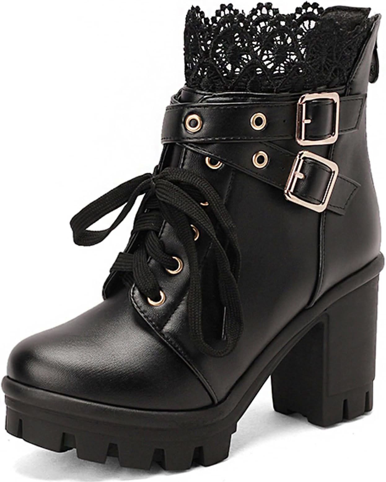 Goth Platform Boots Chunky High Heels Ankle Boots Lace Buckle Gothic Cosplay Booties Zipper Punk Shoes