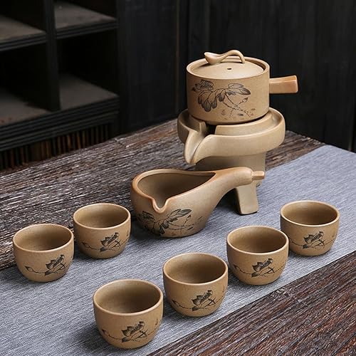 Miniatura 2 de Juego de regalo de té chino de gongfu, servicio automático, diseño de molino de piedra hecho a mano, tetera de cerámica hecha a mano, 6 tazas de té
