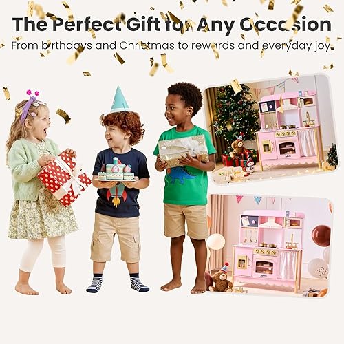 Miniatura 5 de Cocina de juego para niños, moderno juego de cocina para niños pequeños con luces y sonidos, juego de cocina de juguete de madera con 25 accesorios,