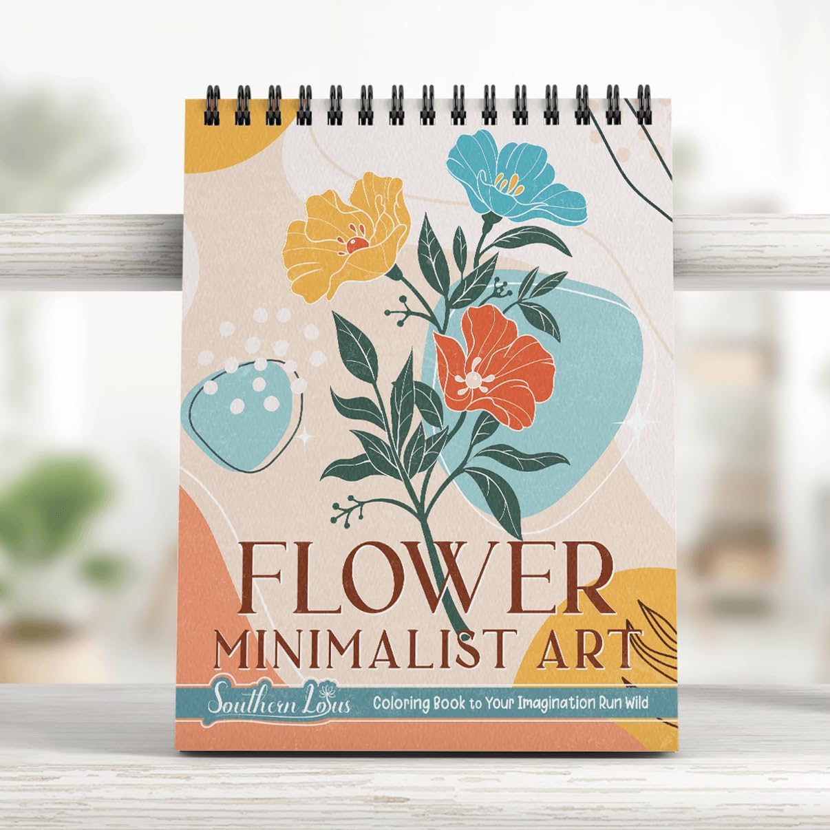 SOUTHERN LOTUS Flower Minimalist Art Coloring Book Spiral Hardcover Floral Patterns Abstract Lines Vintage Aesthetic Relaxing Large Print Pages for Adults Relieve Stress