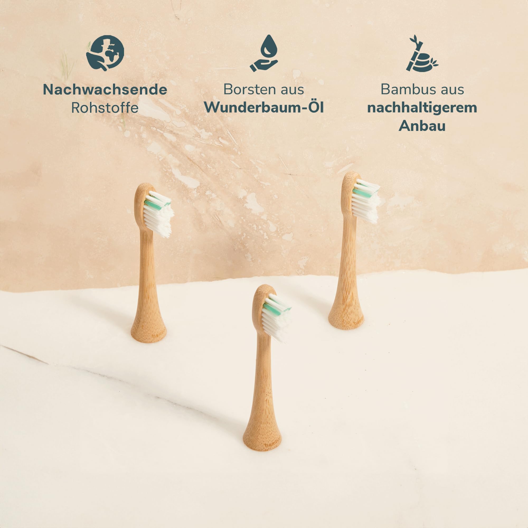 Ersatzköpfe Schallzahnbürste - Mittelharte DuPont™ Borsten, mit nachhaltigem Bambus-Holz - Passend für KOA V2 Schallzahnbürste - 3x3 Stück