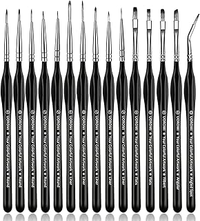 UOROMI 15 PCS Small Detail Paint Brush Set, Hobby Art Professional Thin Miniature Fine Paint Brushes for Watercolor Oil Ac...