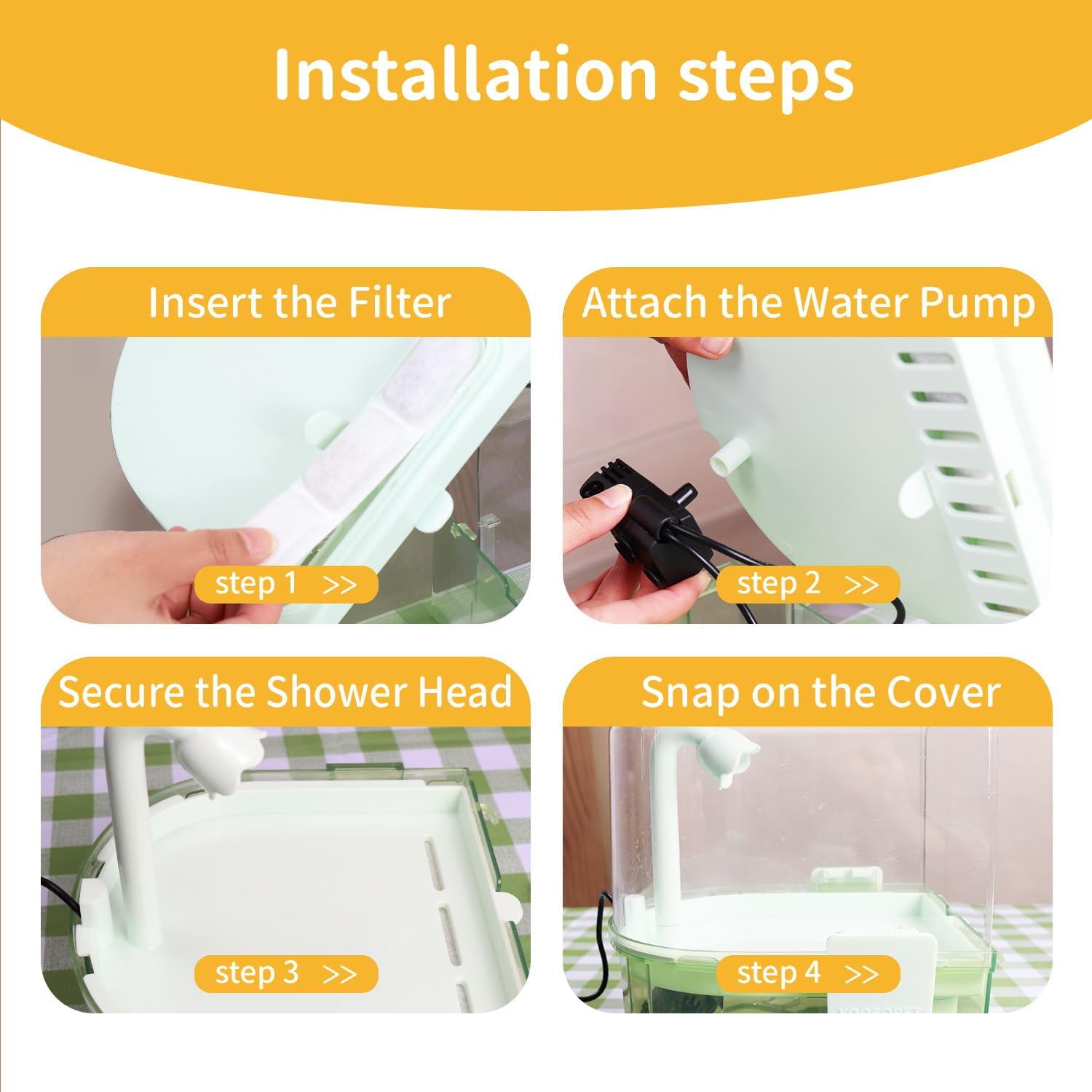 Automatic Circulating Bird Bath for Cage – Parrot Bath with Water Pump & 2 Replacement Filters, Bird Shower Box for Cockatiels Conures Parakeets Budgies Lovebirds Indoor Use (Green)