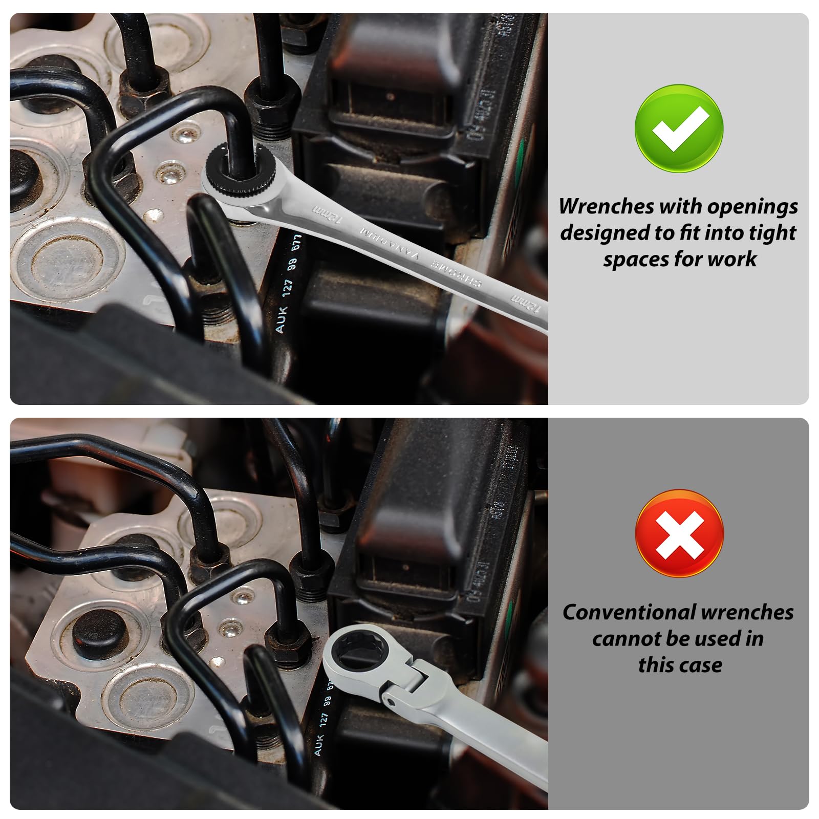 LOSCHEN 12pcs/set 8-19mm Metric Ratcheting Wrench Combination Wrench Set with 72 Teeth, Chrome Vanadium Steel Tubing Ratchet Spanner(US and European Patents)