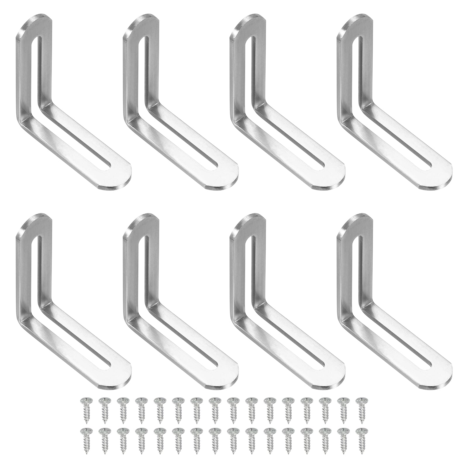 sourcing map 8 Pcs Adjustable Right Angle Brackets, Slotted L-Shape Corner Bracket 58 x 19 x 58 mm, 90 Degree Steel l Bracket Support for Shelves, Wood Furniture Construction, Silver