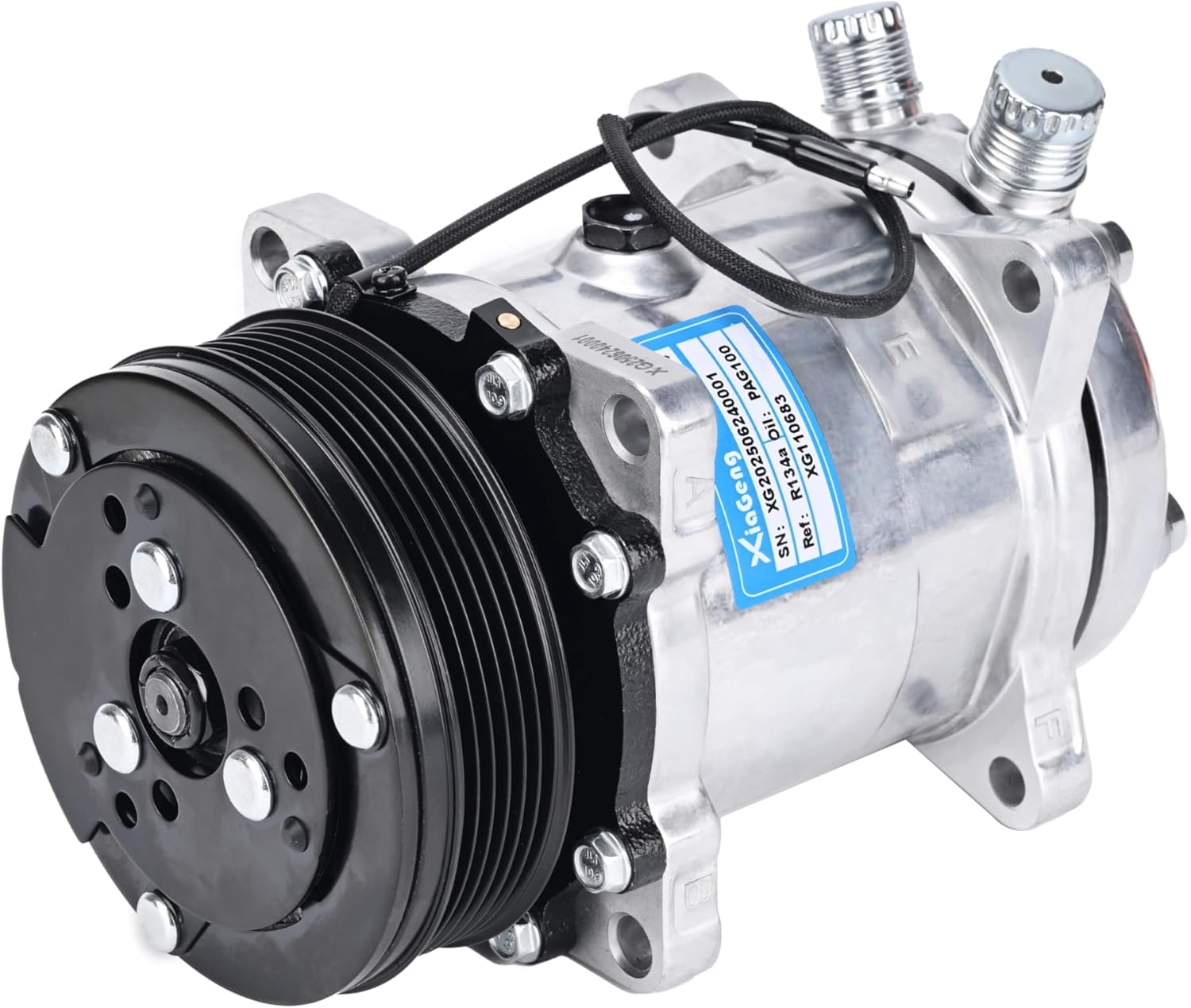 Universal Chromed A/C Compressor with Clutch (6 Grooves(SD-7))