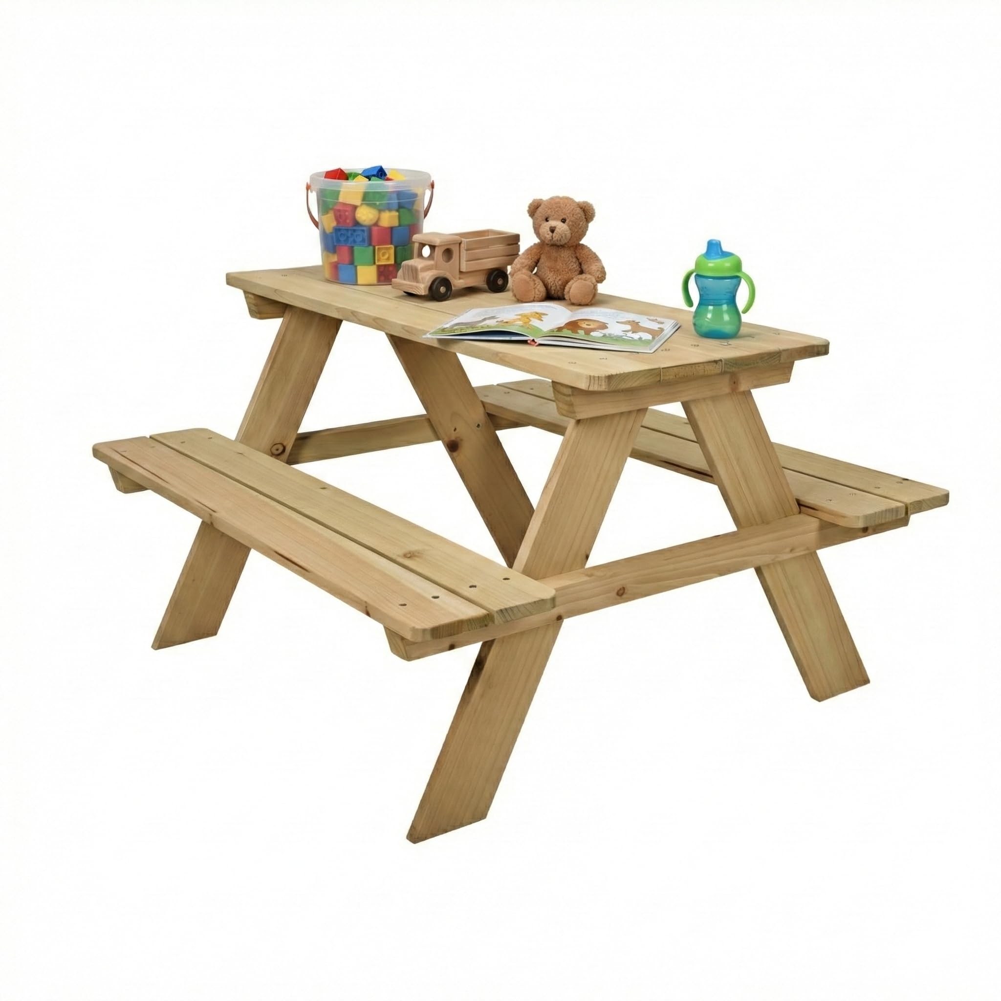 OutdoorOasis Kids Wooden Picnic Table – Natural Pine Wood Construction, 89x79x50cm Garden Bench for Children, Complete Assembly Kit Included