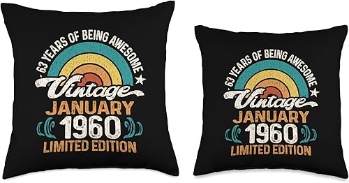 Miniatura 3 de Retro January 1960 Limited Edition 63 Year Old 63rd Birthday Throw Pillow, 18x18, Multicolor