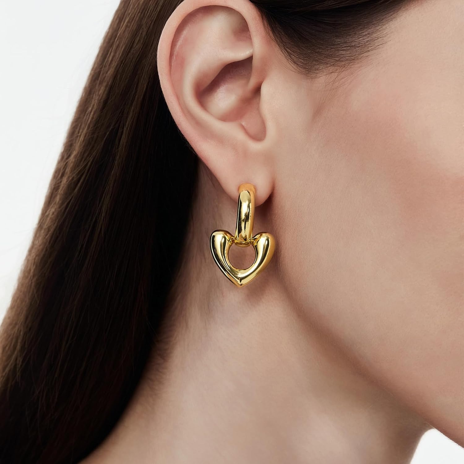 Cicy Bell Heart Earrings for Women 18k Gold Plated Trendy Chunky Luxurious Glossy Statement Drop Earrings for Gifts - Image 2