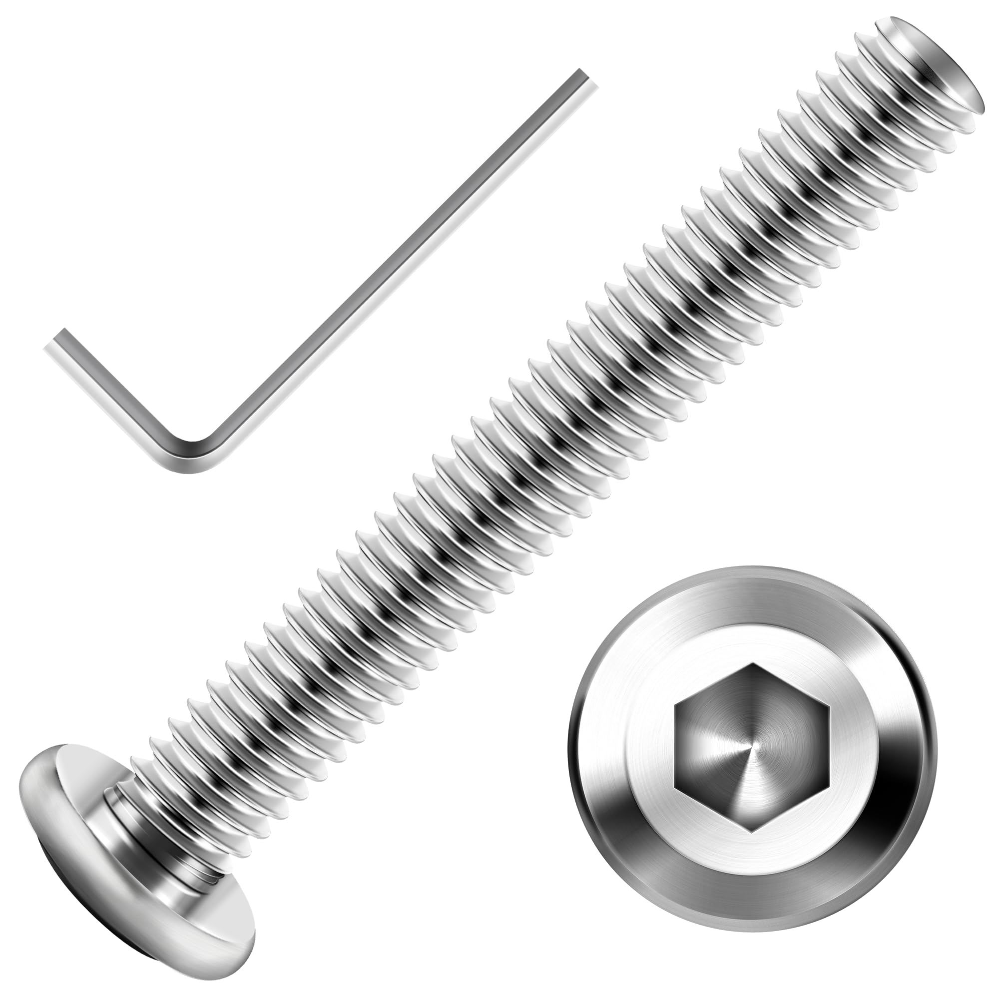 30Pcs M6 x 45mm M6 Bolts, Flat Head M6x1.0 Bolt Hex Socket Cap Screws Bolts, M6 Screws 304 Stainless Steel Furniture Screws Full Thread, Bright Finish