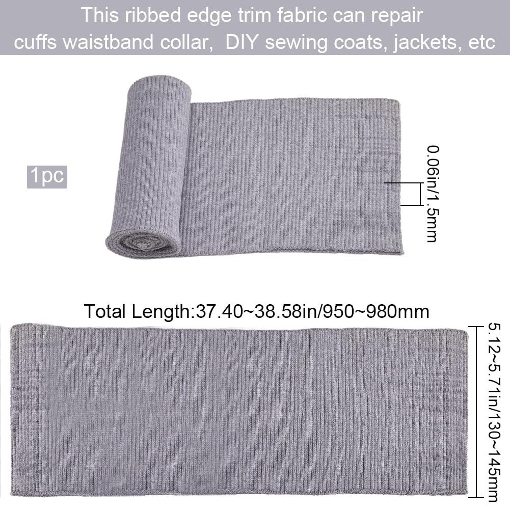 GORGECRAFT Ribbing Knit Fabric Waistband Collar Neckline Trim Cuffs Material Sewing Supplies Handcrafted Ribbed Trimming for Sleeve Cuffs Jacket Neckline Edging Garments Gray 37.4x5.7inch - Image 2