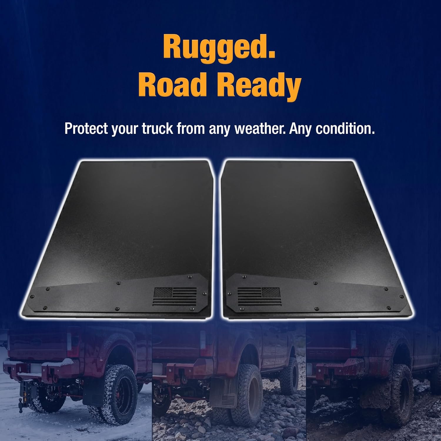 TORQUE Heavy Duty Mud Flaps for Trucks & Dually – Stainless Steel, USA Flag Design, Easy Install Splash Guards