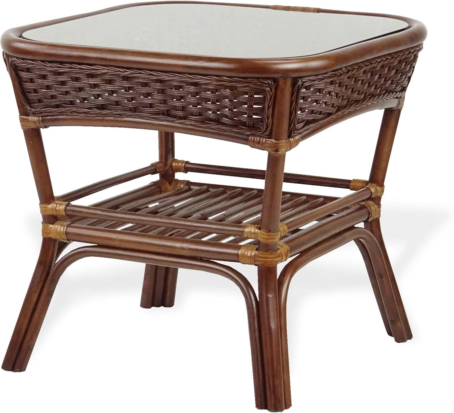 Wickerix Alexa Square Coffee Table Dark Walnut Color Natural Rattan Wicker Handmade Design