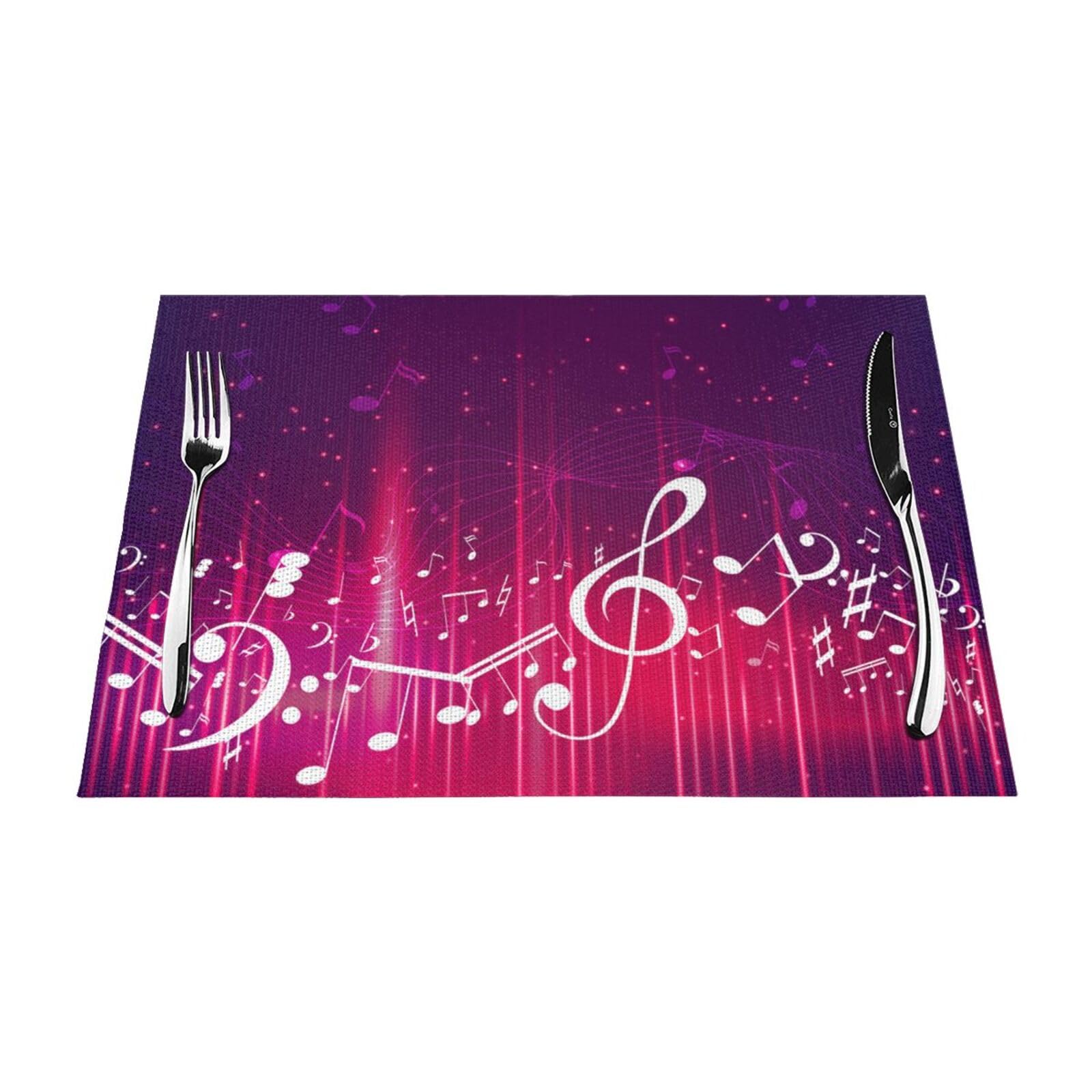 PVC Placemat Set of 1 PCS, 45x30 CM, Music notes Printed Non-Slip Heat Resistant Place Mats for Kitchen Dining Table Indoor Outdoor