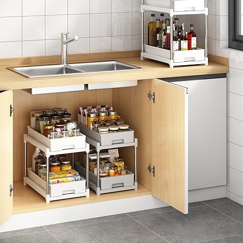 Miniatura 4 de Juego de 1 organizador extraíble debajo del fregadero, organizador de armario extraíble deslizante de 2 capas, organizador multiusos para debajo del