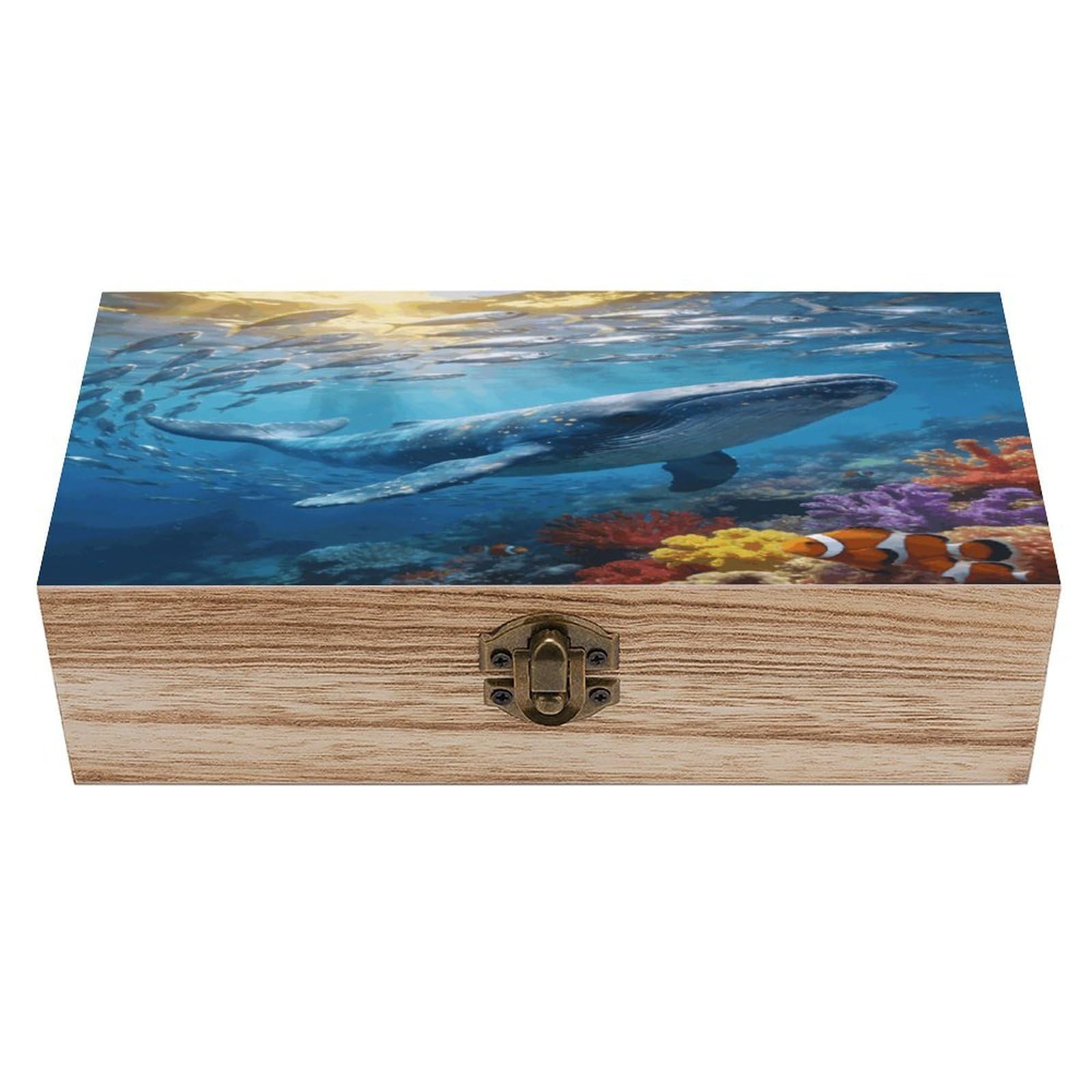 LZQPOEAS Underwater World of The Ocean Wooden Keepsake Box Wooden Storage Box Container with Hinged Lid Beautiful Wood Memory Box Decorative Jewelry Case for Crafts Art Hobbies & Trinket Storage