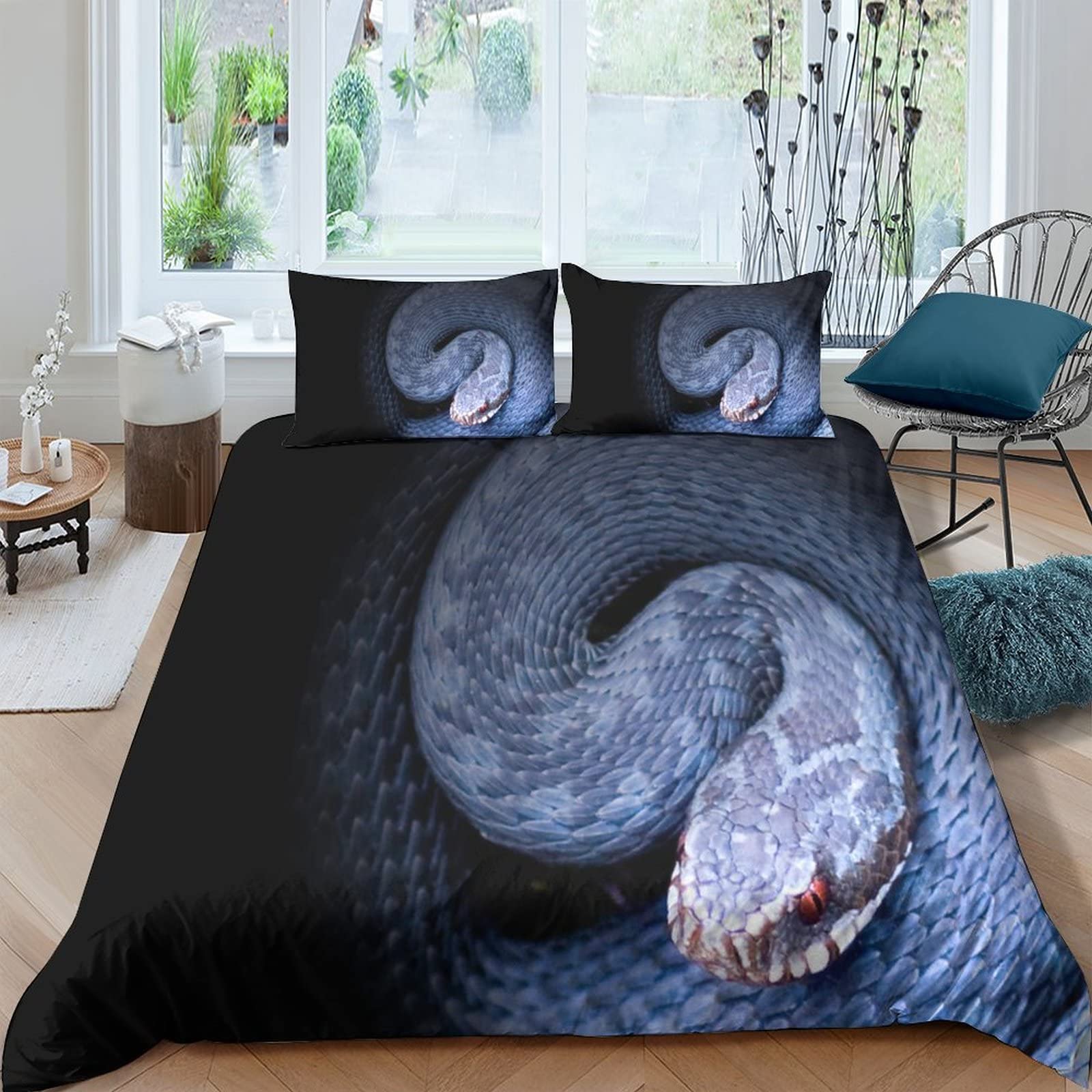 Housse de couette serpent motif animalier 3D parure microfibre zippée 220x240