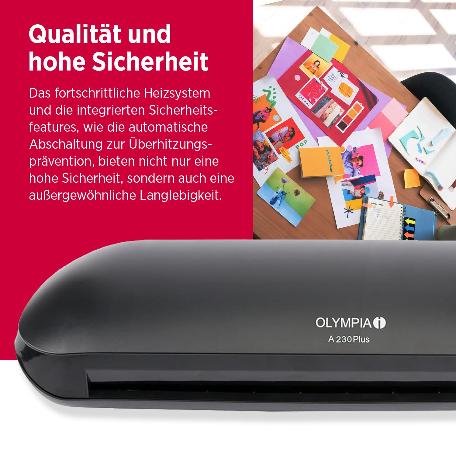 Olympia A 230 Plus zestaw do laminowania 4 w 1, laminowanie na gorąco i zimno, szybki czas nagrzewania, zestaw do laminowania z zaokrąglonymi narożnikami, przecinakiem do papieru i folią, idealny do