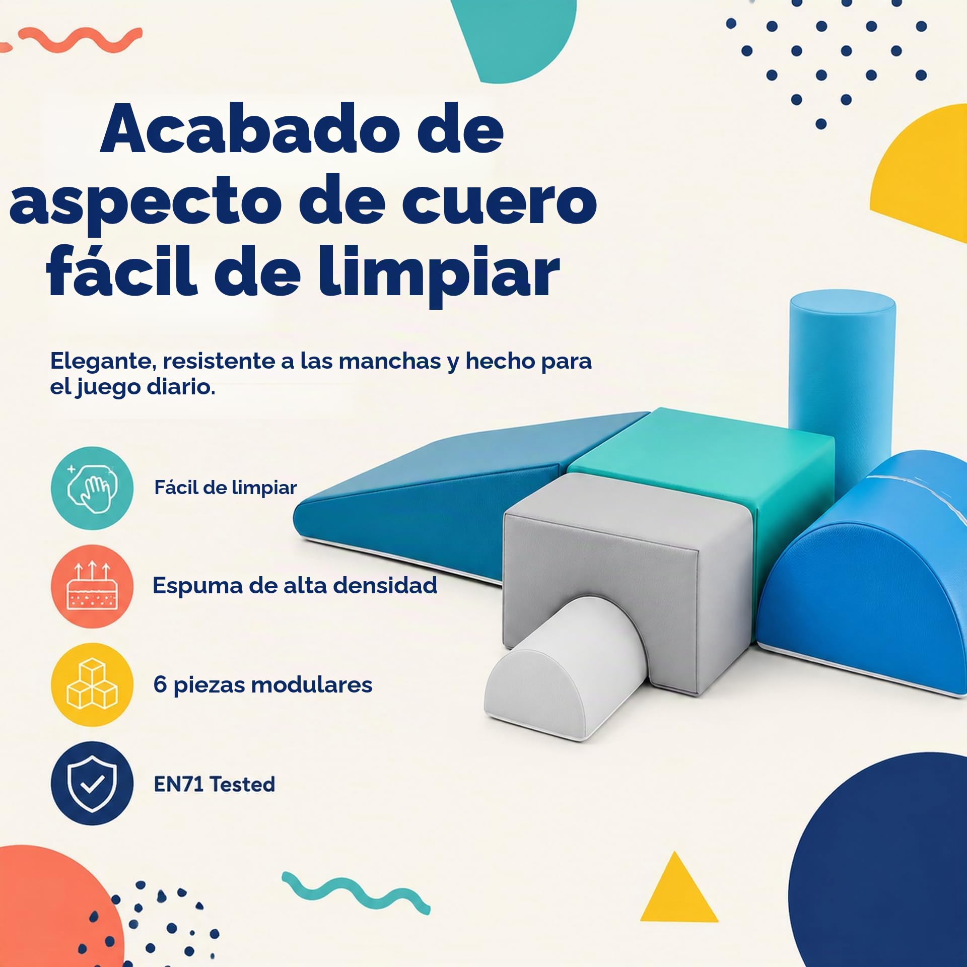 JungleDove Juego de 6 Bloques de Espuma para Niños: Cuero PU Bloques Psicomotricidad Infantil - Set de Escalada Arco Elíptico Suave Ligero para Interior Infantil para Escalar y Niños de 4 Años